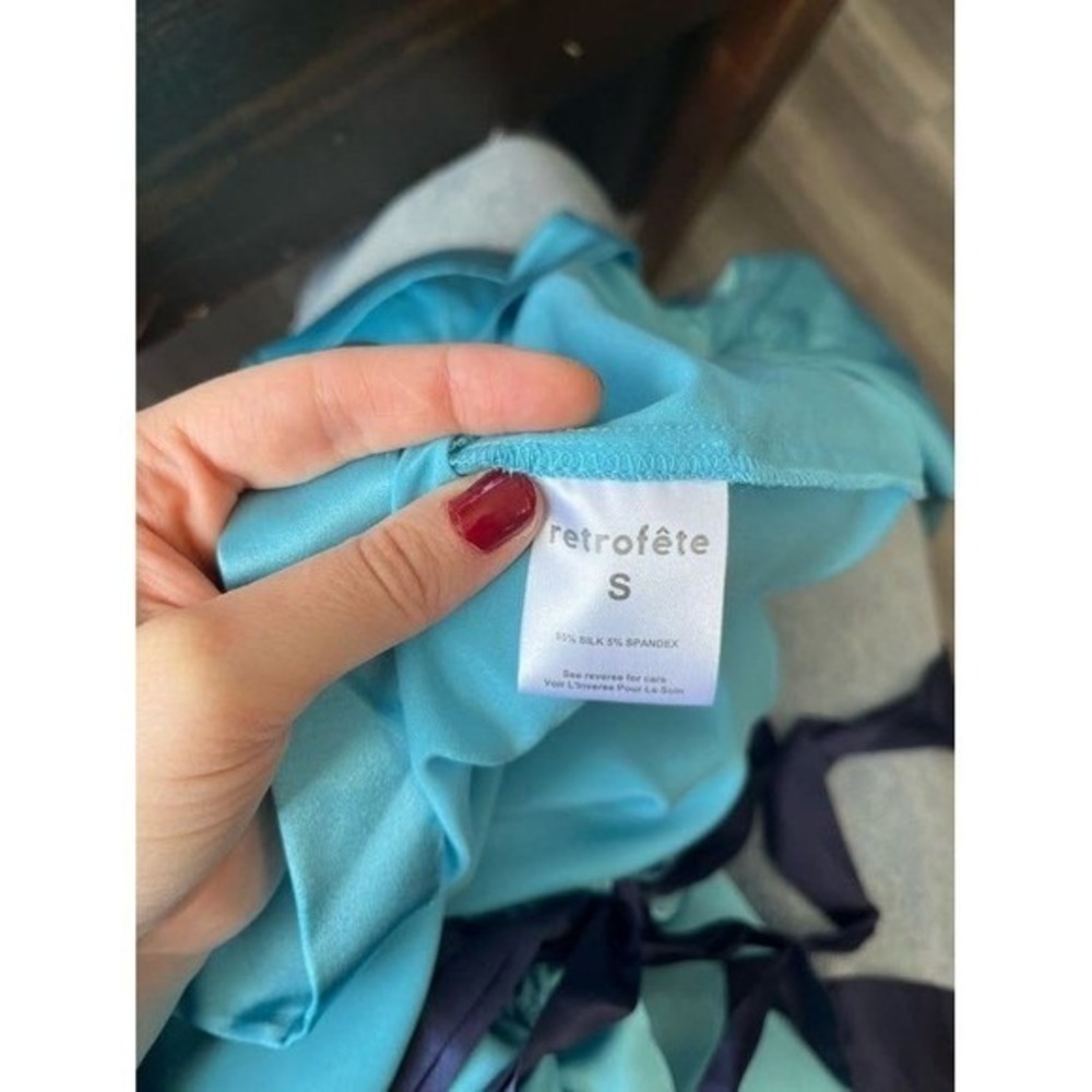 Retrofête Teal Silk Blend Off-The-Shoulder Corset Mini Dress Size S - Picture 5 of 8